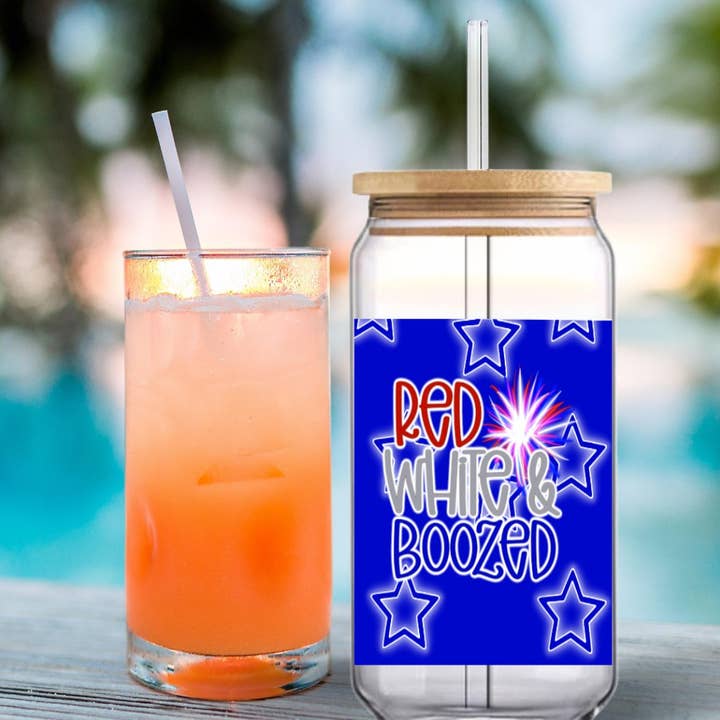 16oz Red, White & Boozed Glass Can Tumbler for wholesale by Leo Patra LLC