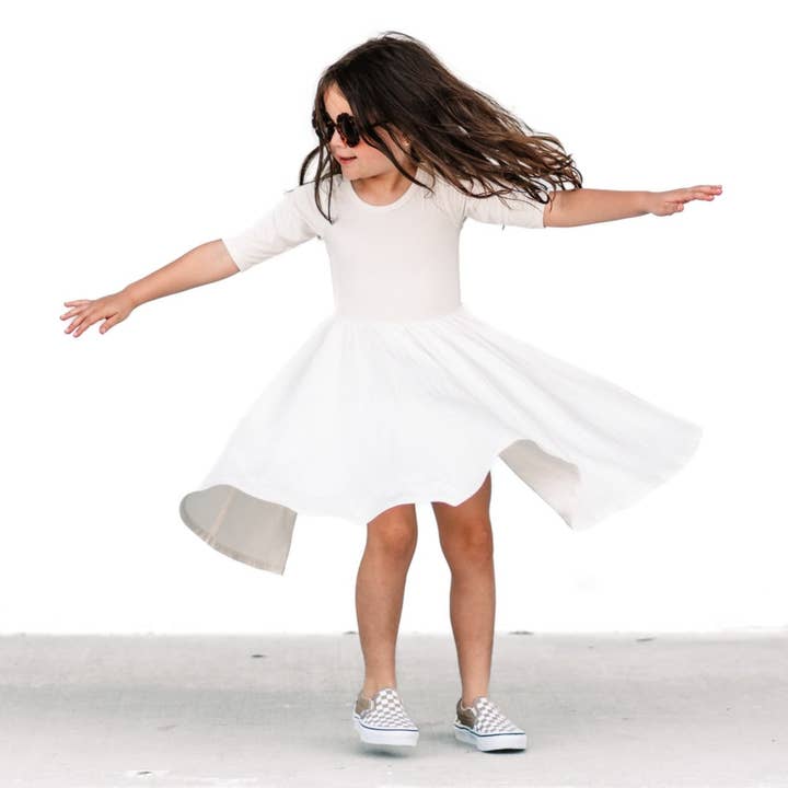 millie + roo - Wholesale Dress - Kids - MID SLEEVE BAMBOO DRESS- Natural