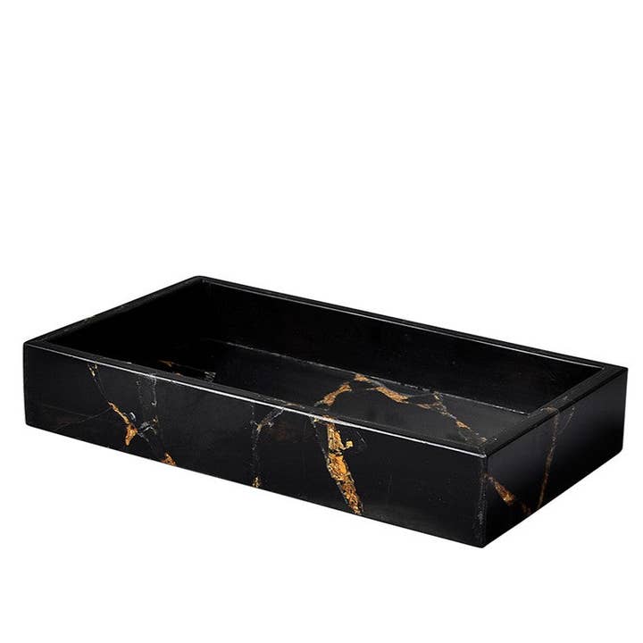 Zwarte obsidiaan met bladgouden dienblad voor wholesale door ETEREO New York