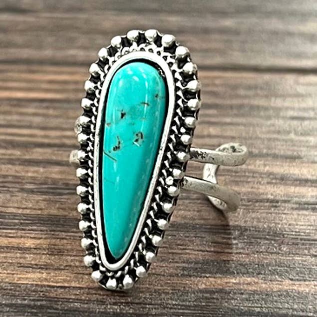 ISAC Trading Inc - Wholesale Cocktail/Statement Ring - 750222, Turquoise, Brass Adjustable Ring 0