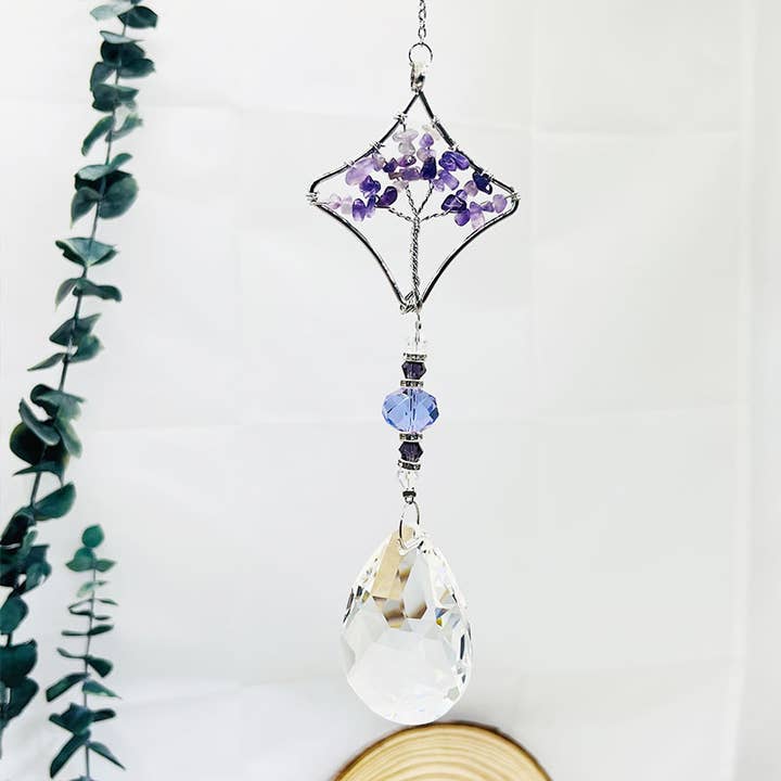 GemMeet - Wholesale Suncatcher - Amethyst Tree Of Life Sun Catcher Wind Chime 17