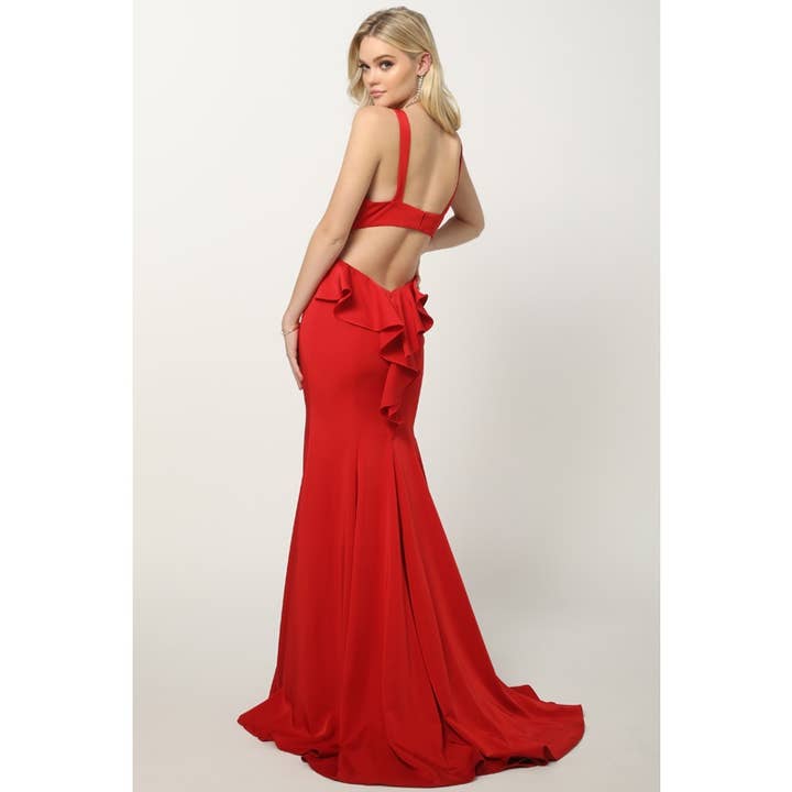 Juliet - Wholesale Gown - Women's - FITTED DRESS WITH RUFFLED BUSTLE EVENING GOWN3
