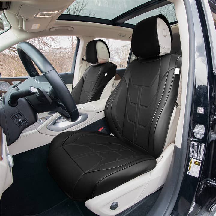 Bionic70 Deluxe autostoelhoezen van imitatieleer met contrasterende stiksels - voorset zwart voor wholesale door FH GROUP