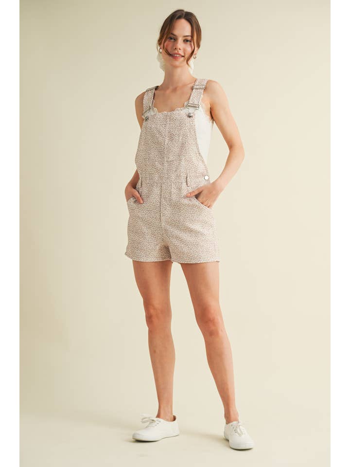 Beige CR13614 - BLOMSTERPRINT OVERALL ROMPER for engroshandel på Faire9