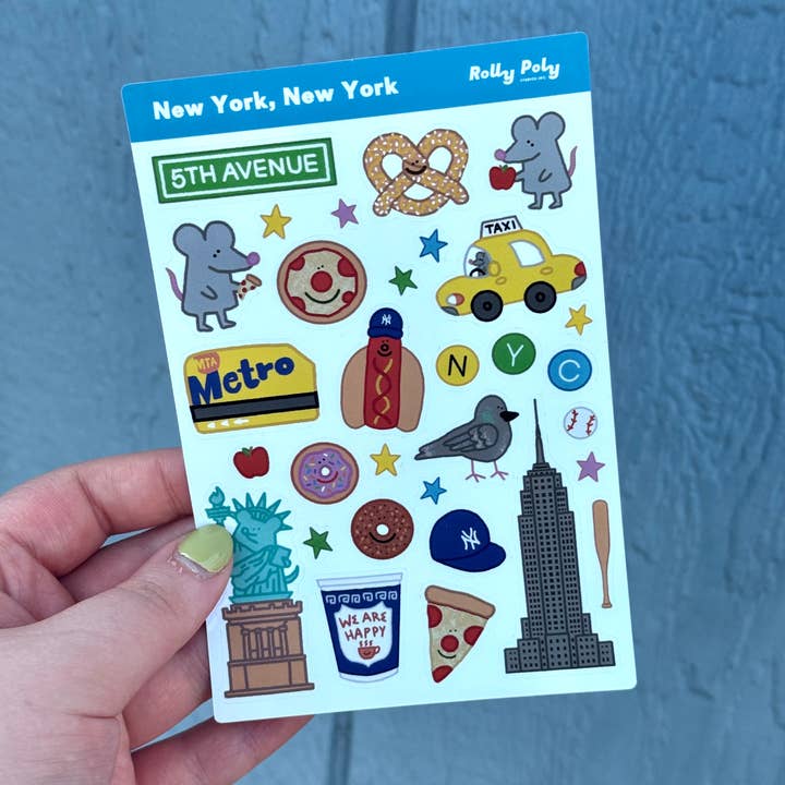 New York, New York Glossy Vinyl Sticker Sheet for wholesale by Rolly Poly Studios