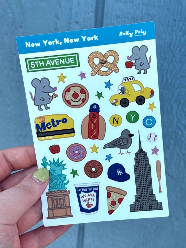 New York, New York Glossy Vinyl Sticker Sheet for wholesale by Rolly Poly Studios