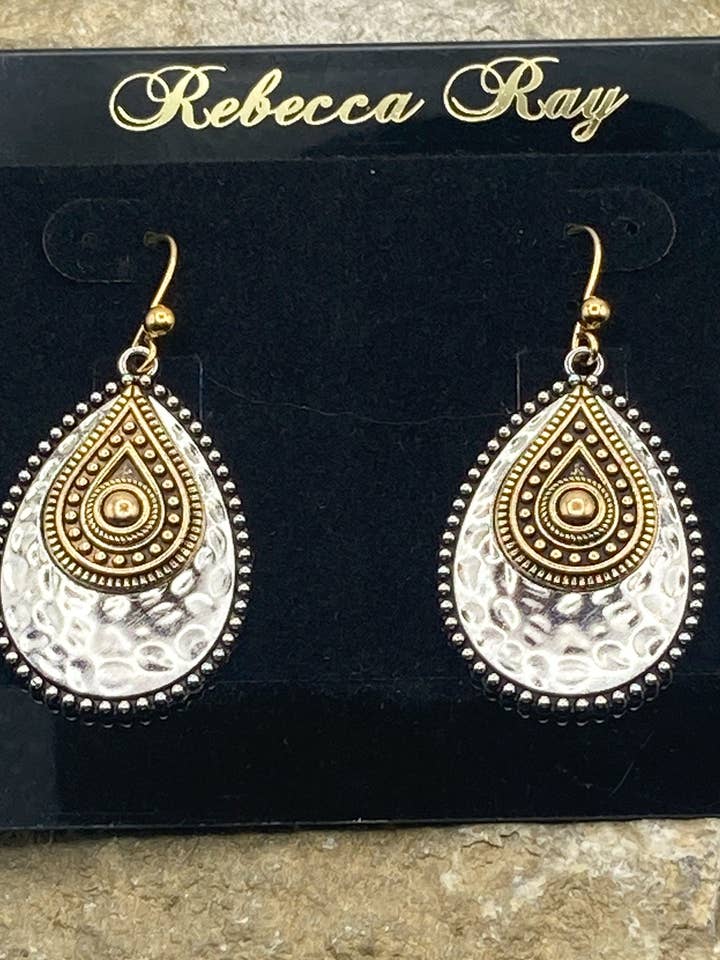 Two Toned Metal Hammered Earring for wholesale by Rebecca Ray Jewelry