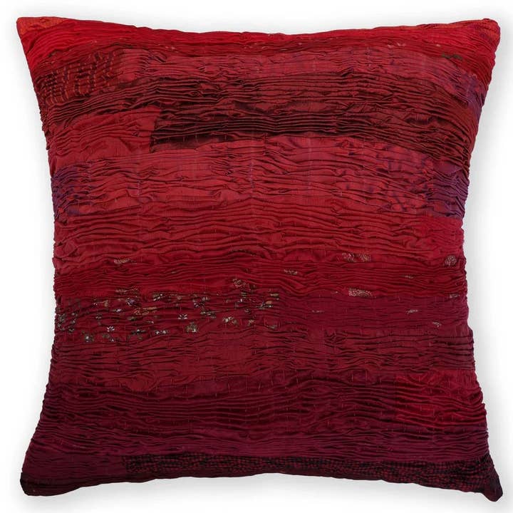 Red Saree Pleated Cushion for wholesale by Maison Mieko