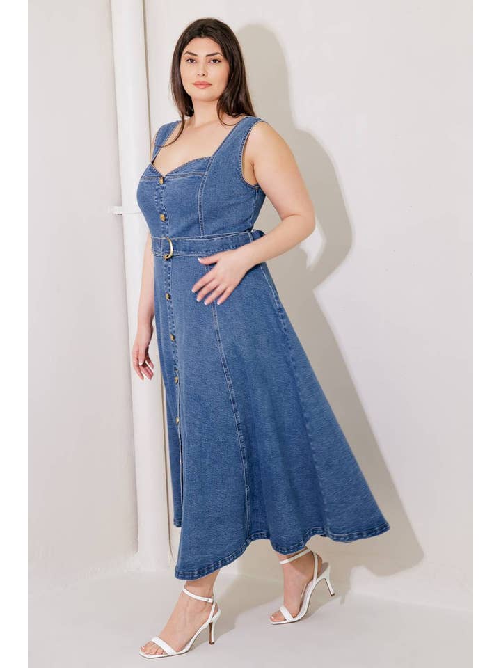 A washed denim midi dress - FD1227-P for wholesale on Faire