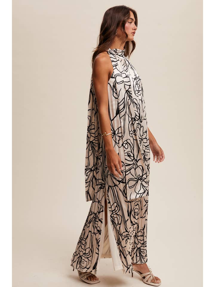 Listicle - Wholesale Dress – Women's - Pleated Floral Halter Satin Maxi Dress18