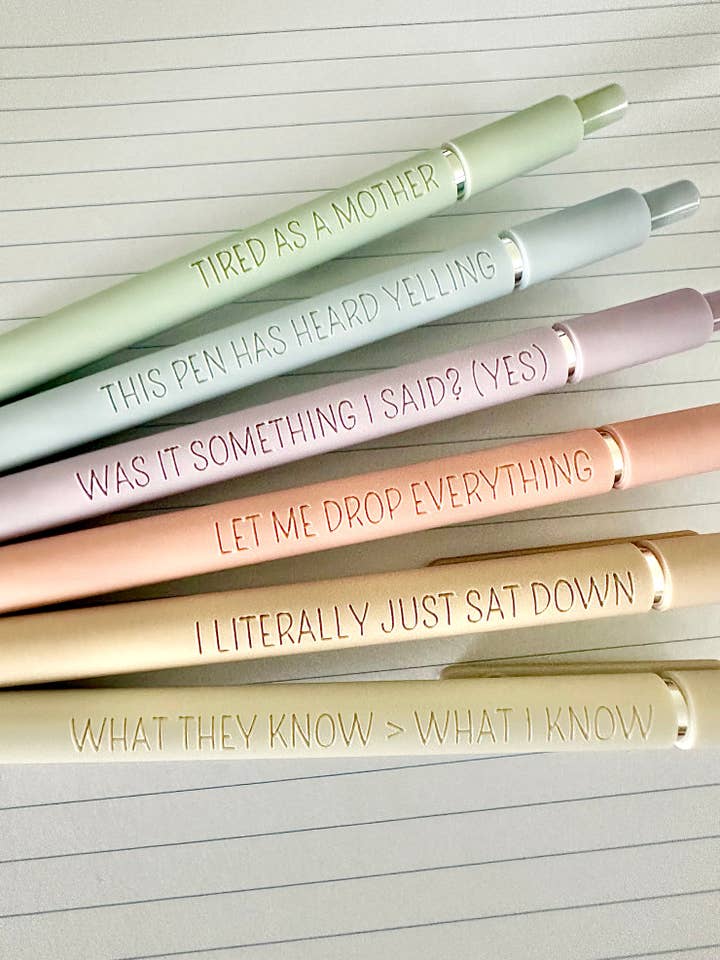 Fine Points™️ 6 Pen Gift Set|Manic Motherhood Engraved Soft Touch Pens for wholesale by Write This Way