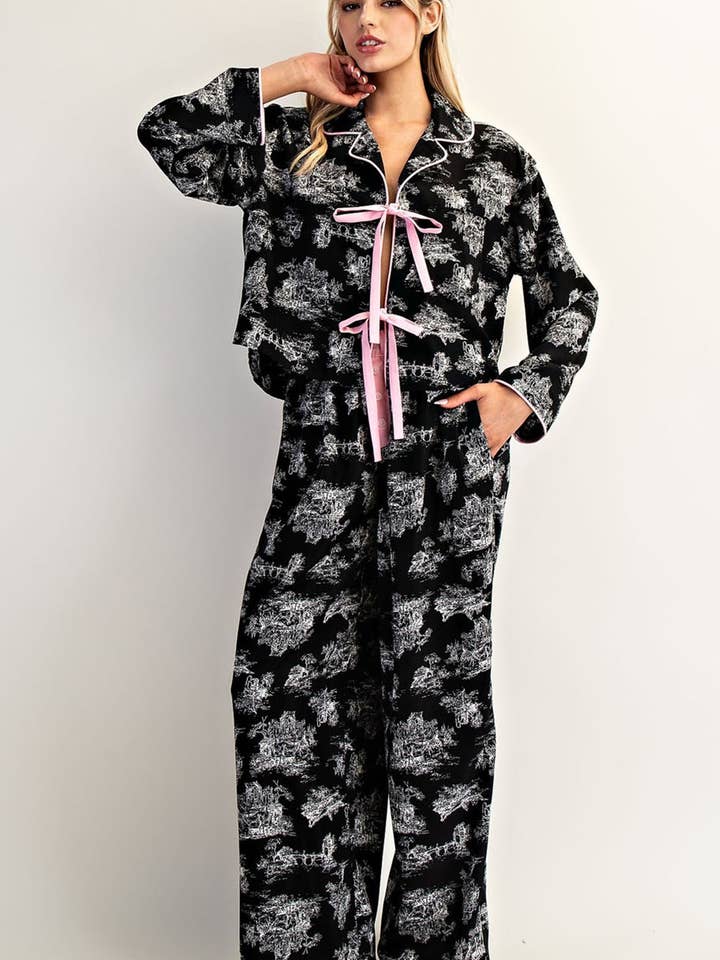 PL7676 - PRINTED PAJAMA TIE BOW SET for wholesale by Peace Love Line