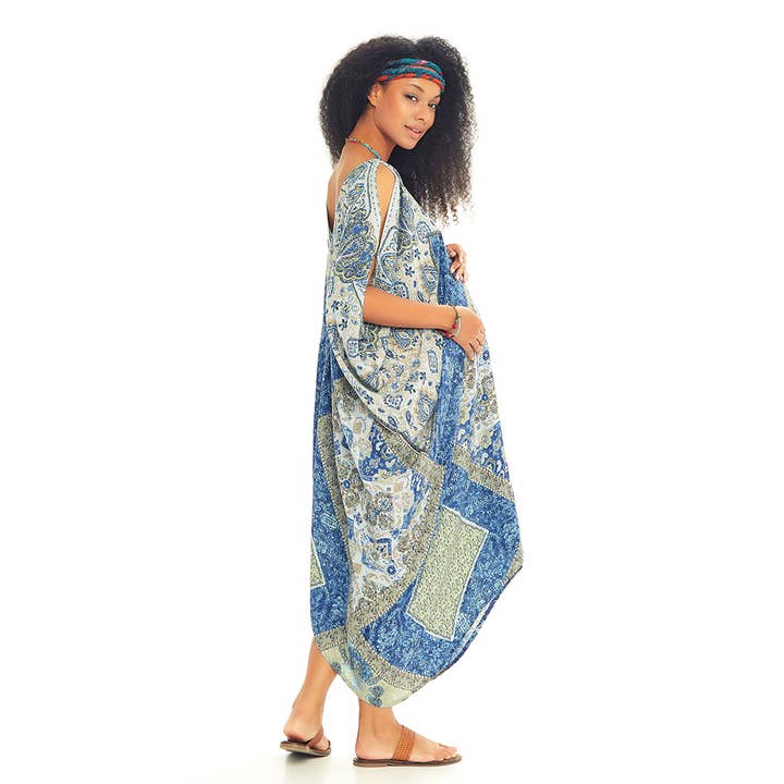 Los Banditos - Wholesale Dress - Maternity - Loose Fit Blue Print Boho Maternity Dress1