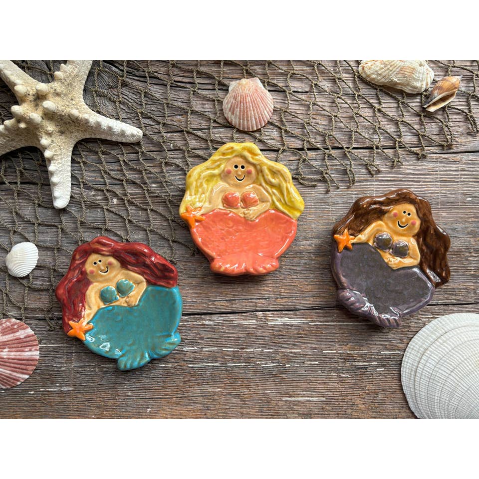 August Ceramics - Wholesale Jewelry Dish - Ceramic Mermaid Dish in assorted colors