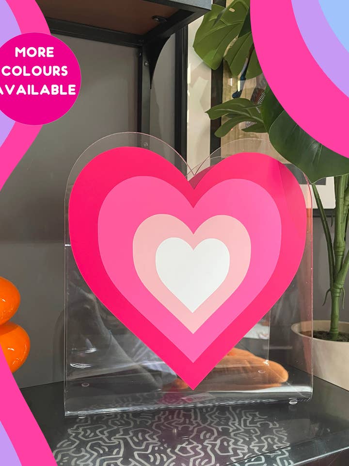 Retro heart shape acrylic storage holder for records, books and other storage home decor for wholesale by Buba Goods