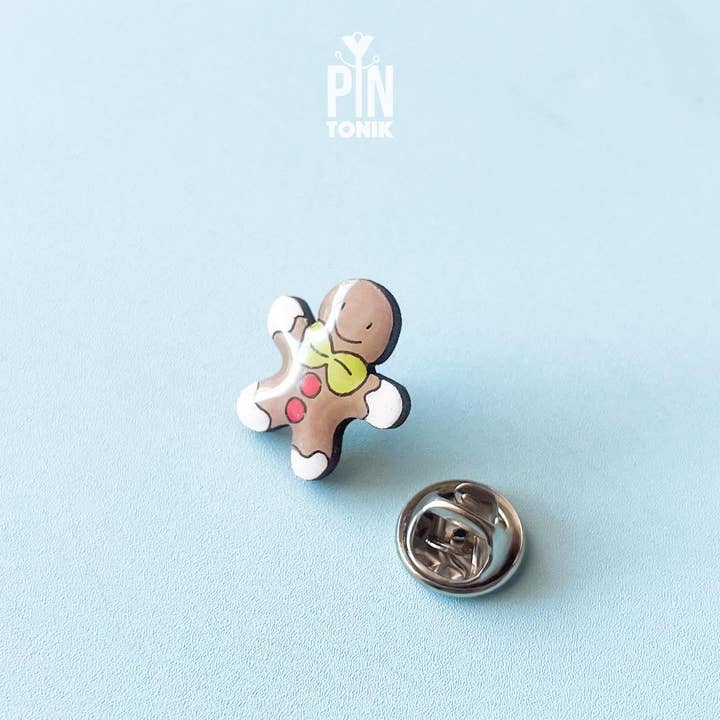 Fun Gingerbread Man Lapel Pin - Christmas Ita Bag Pin for wholesale by PinTonik