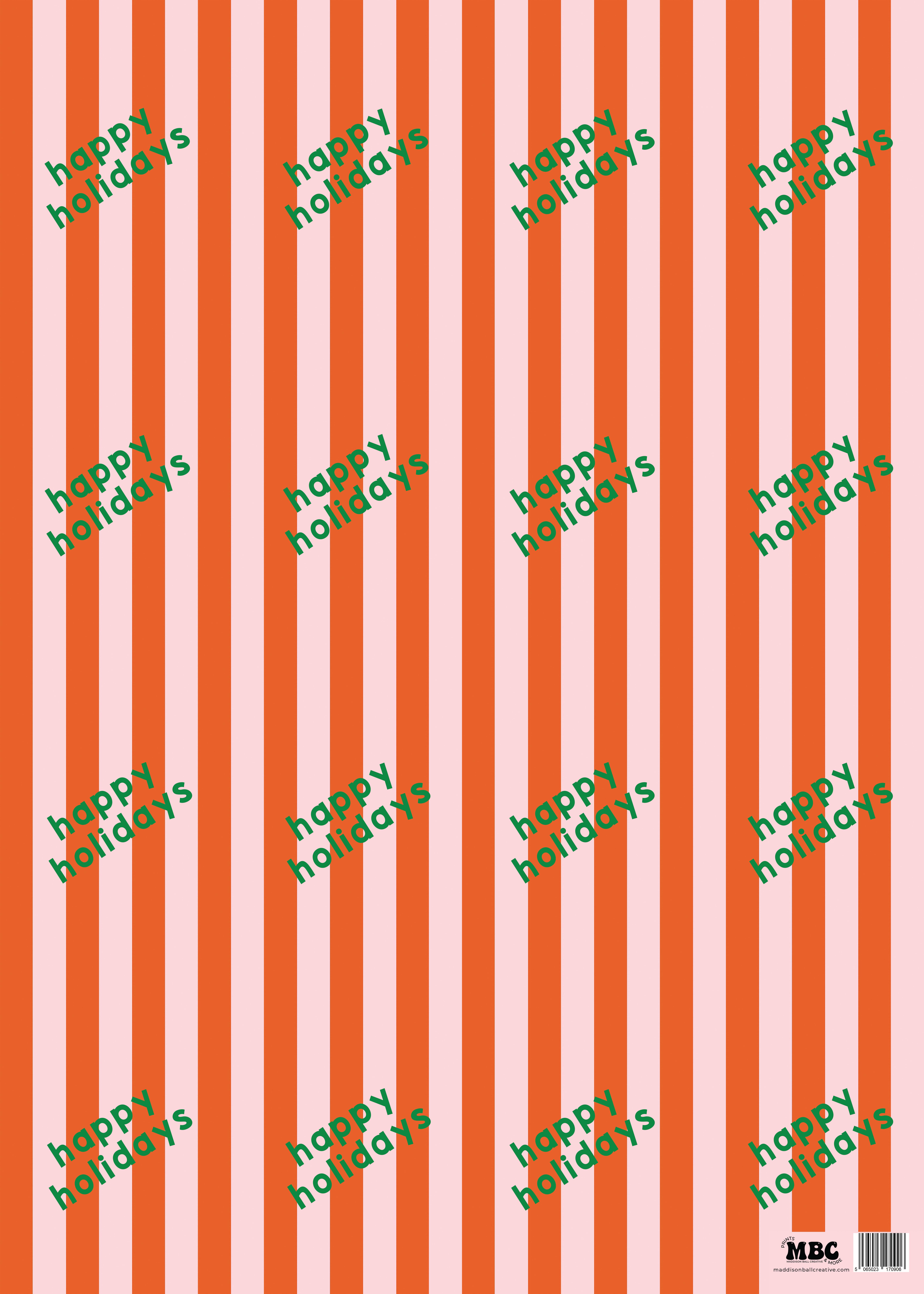 Maddison Ball Creative - Wholesale Flat Wrap - Orange and Blush Happy Holidays Christmas Gift Wrap3