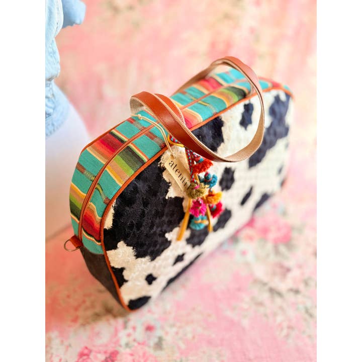 Atenti - Wholesale Weekender bag – women's - Curly Cow Overnighter – Handmade Weekender Bag with Cowhide Texture & Leather Accents3