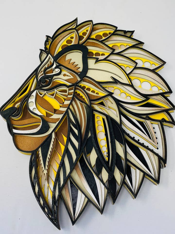 Wall Decoration Mandala 3D Art Multilayer Lion Wood for wholesale by Spencer's Custom Wood