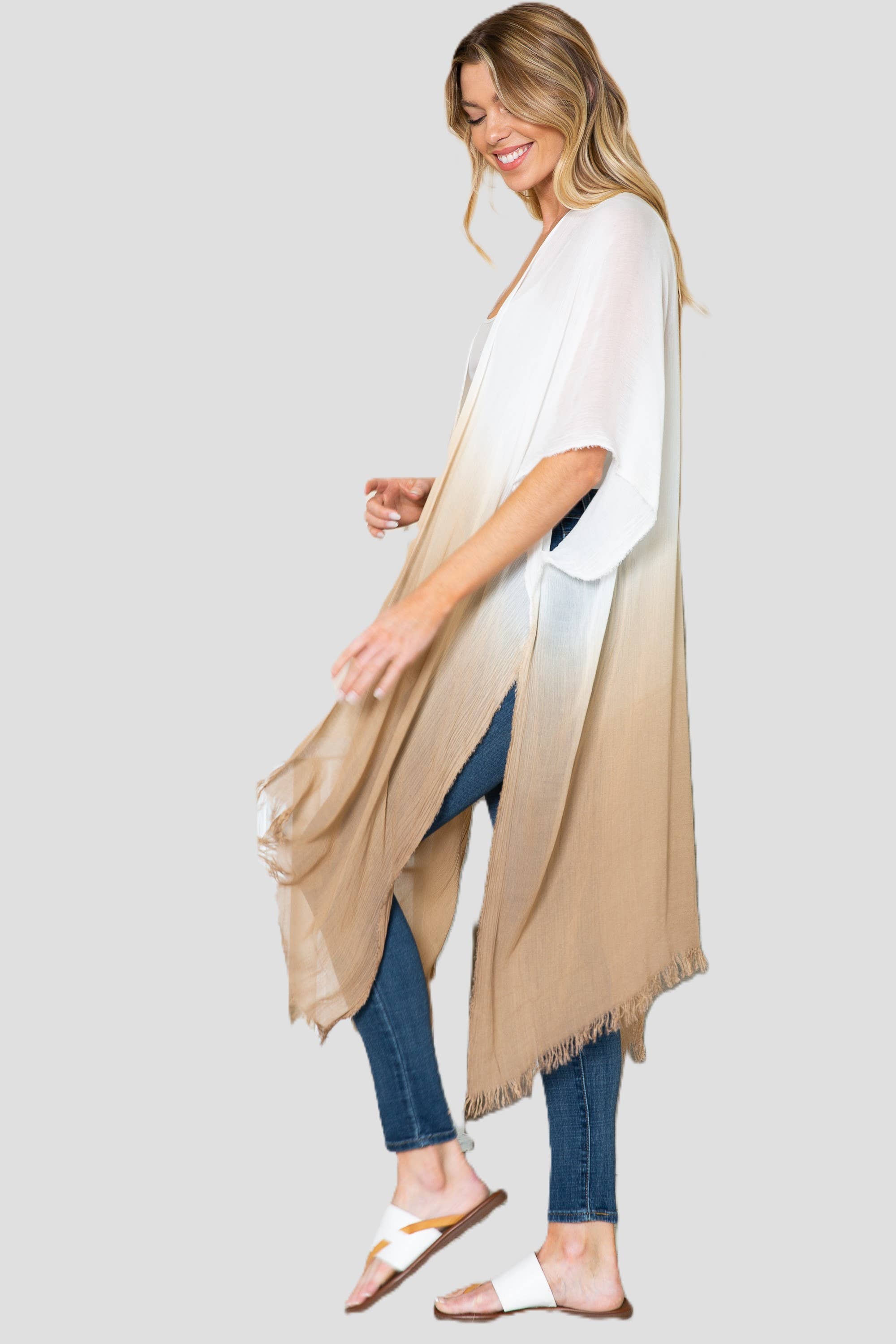 Justin & Taylor - Wholesale Strandvestje/Strandjurk/Strandtuniek - Dames - Ashley Mae Ombre Transparante Kimono Cover-Up1