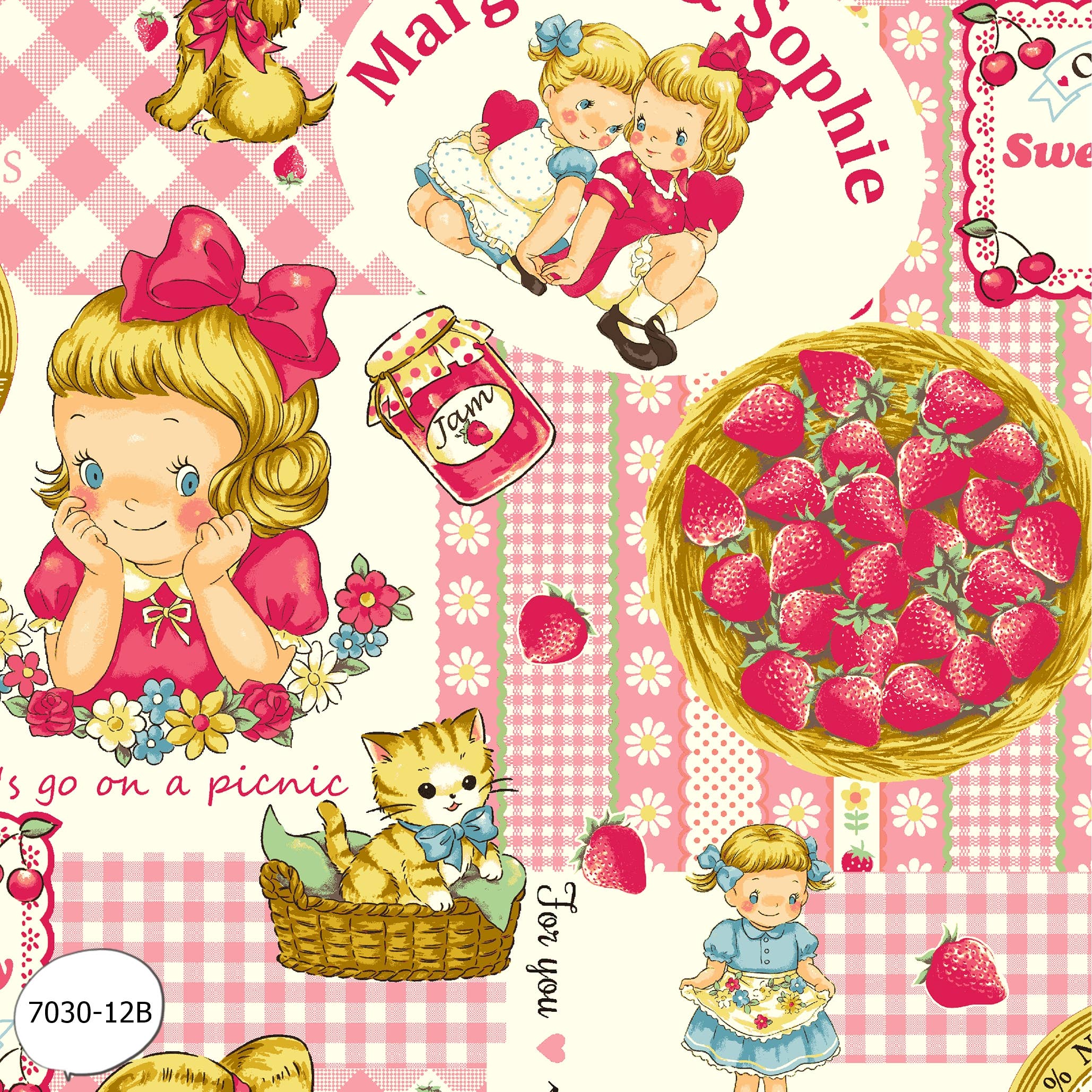 Artiq Textiles - Vente Tissu - Tissu 100 % coton MARGARET & SOPHIE - LOVE STRAWBERRY 🍓0