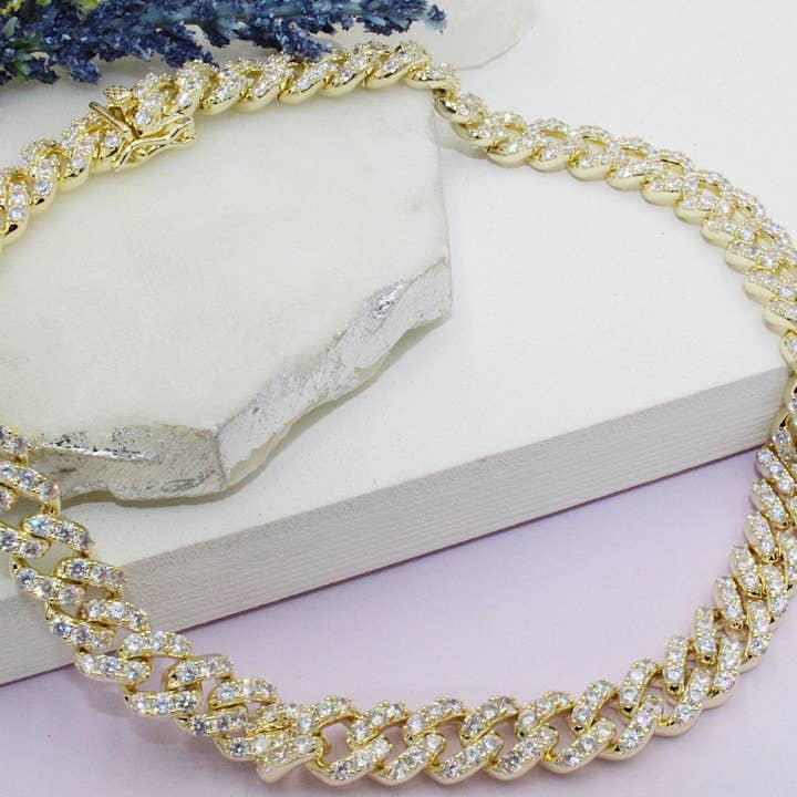 Chunky Pace Cubic Zirconia Cuban Link Necklace for wholesale by Cherie by Cherie