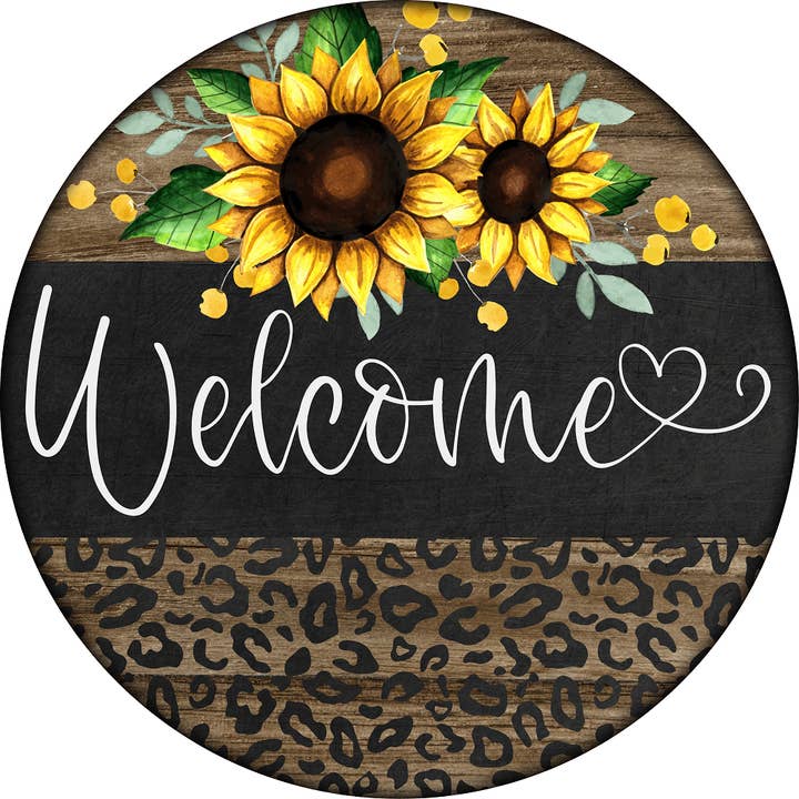 Diverse Woodworking - Wholesale Sign - Welcome With Sunflower And Leopard Print MDF Print Style 1