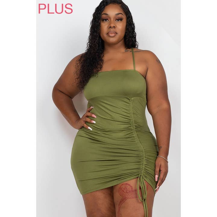 Timeless - Wholesale Dress - Women's - Plus Size Ruched Drawstring Mini Dress5