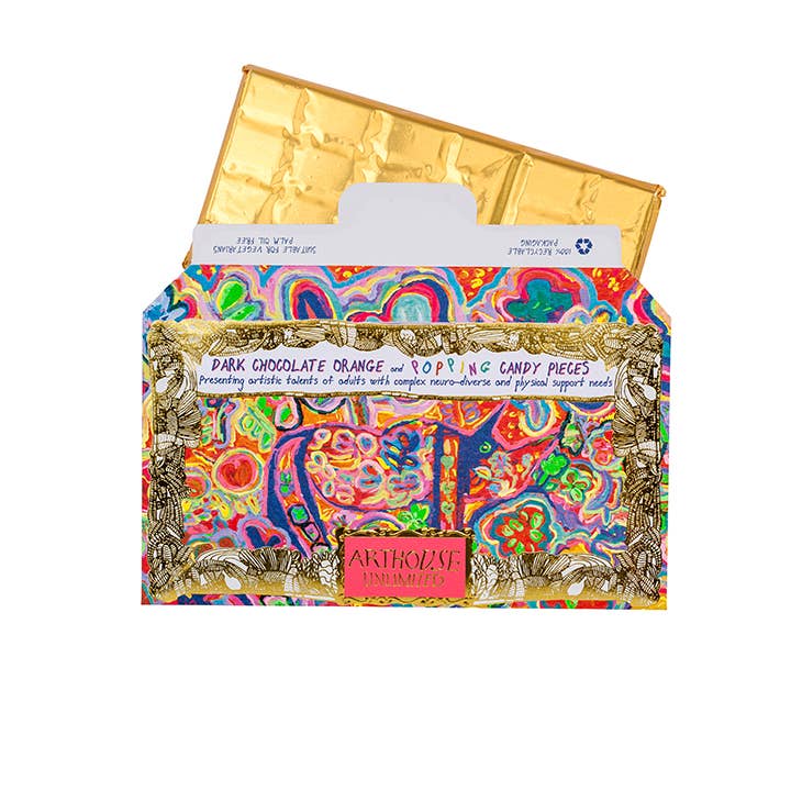 ARTHOUSE Unlimited – wholesale Chocolate bar – Rhino in Bloom, Dark Chocolate Orange & Popping Candy Pieces