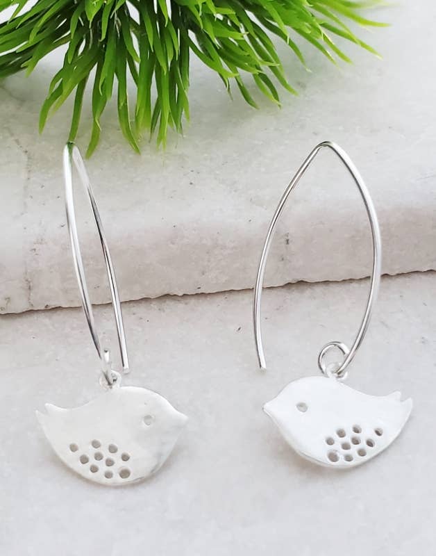 Sosie Designs - Wholesale Dangle Earrings - Silver Matte Spotted Bird Dangle Earrings