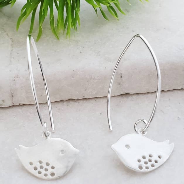 Sosie Designs - Wholesale Dangle Earrings - Silver Matte Spotted Bird Dangle Earrings