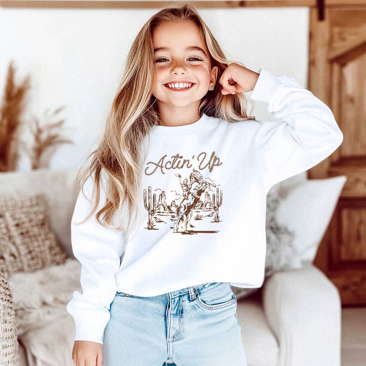 Uncommon Label - Wholesale Sweatshirt - Kids - Acting Up Cowgirl Western Youth Graphic Sweatshirt