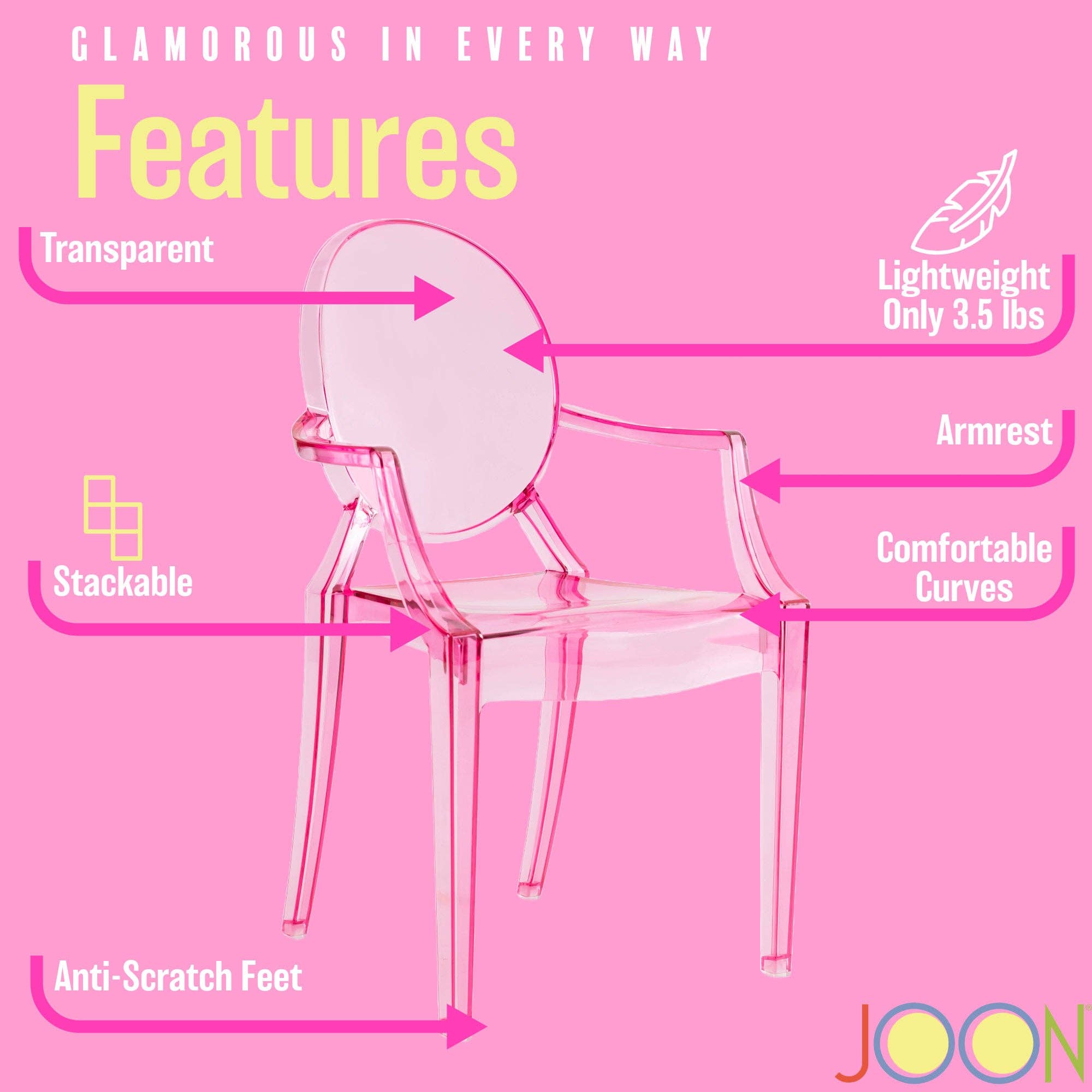 ShopBobbys - Wholesale Chair - Kids - JOON 2 Pack Kids Ghost Chairs with Armrest, 25x13x14.5 Inches, Transparent18