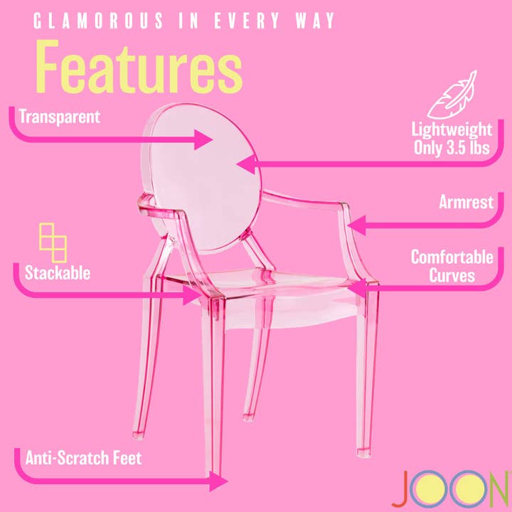 ShopBobbys - Wholesale Chair - Kids - JOON 2 Pack Kids Ghost Chairs with Armrest, 25x13x14.5 Inches, Transparent10