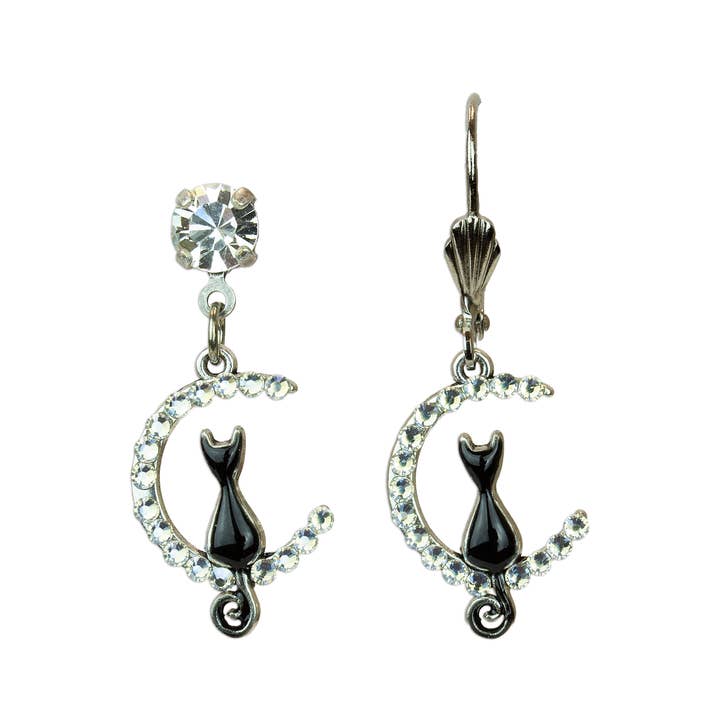 Cat and Moon Crystal Earrings for wholesale by Anne Koplik Designs, Inc.