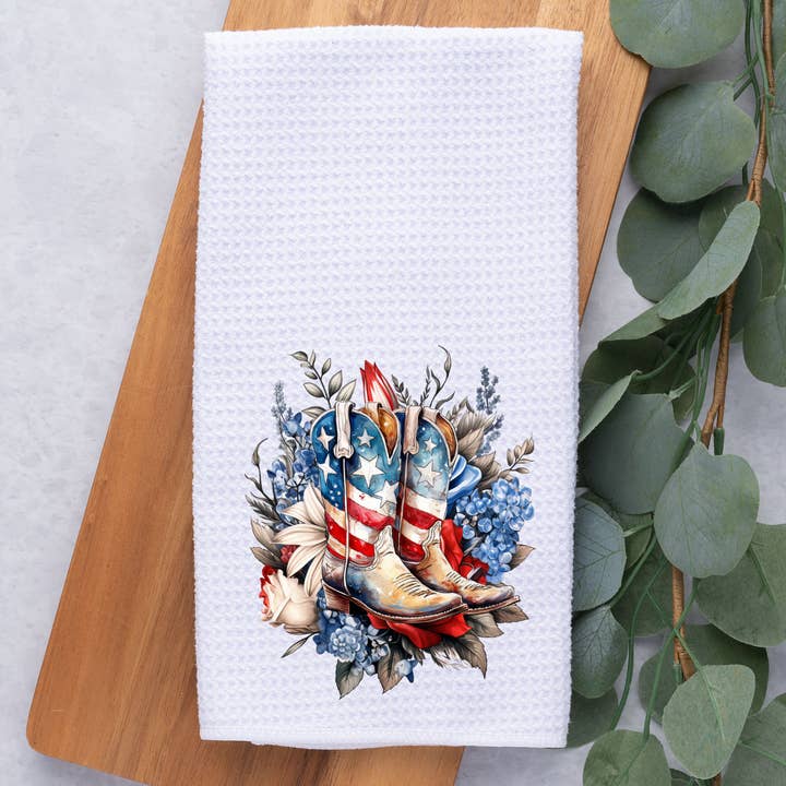 Patriotic Cowgirl Boots / Kitchen / Dish / Hand Towel for wholesale by Dark Horse Dream Designs LLC