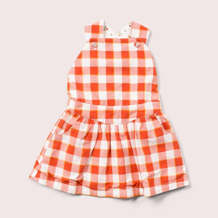 Soft Red Checkered Pinafore Dress for wholesale by Little Green Radicals