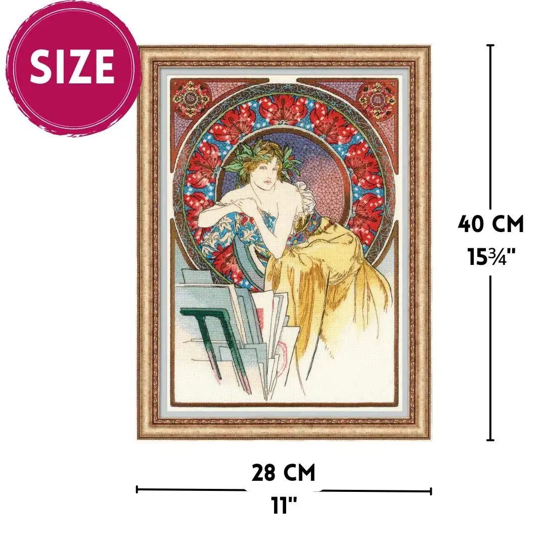 RIOLIS – Material para bordar/ponto de cruz por atacado – Kit de Ponto Cruz Riolis 100/058 Menina com Cavalete Após Mucha5