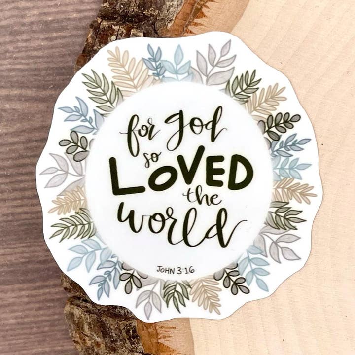John 3:16, Waterproof Bible Verse Sticker for wholesale by Living Vertical Shop