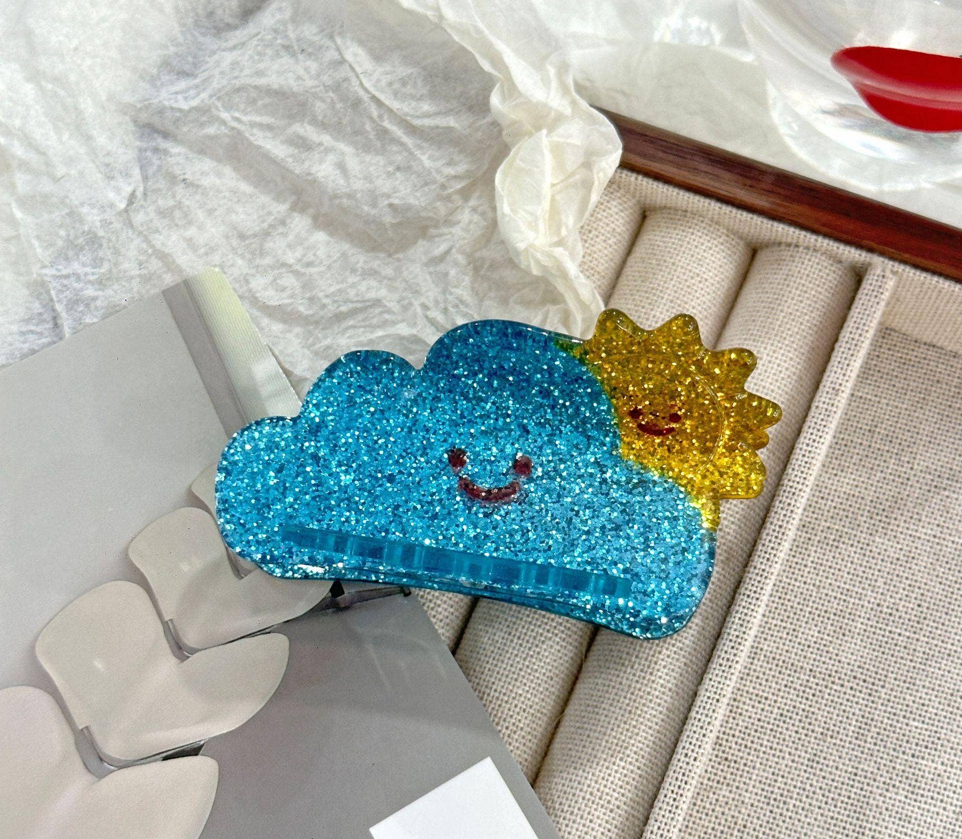 SoapElenGlen – Clips para cabelo - Mulher por atacado – Série de Pequenos Ganchos de Cabelo Nuvem Sol Céu Divertida3