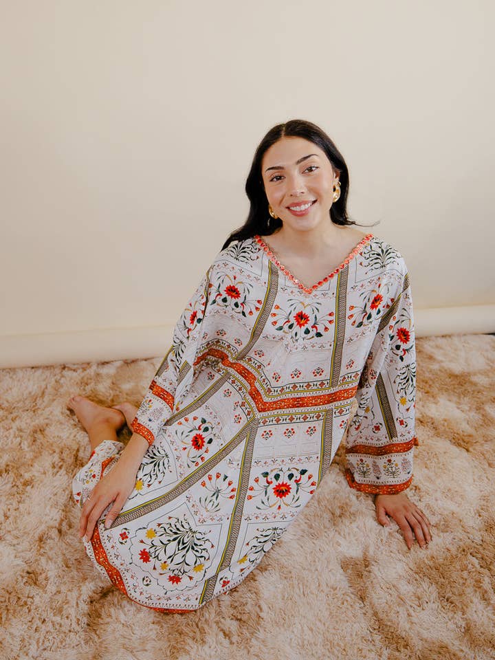 Vestido Kaftán Maxi Naranja para venta al por mayor de Sandhya Garg