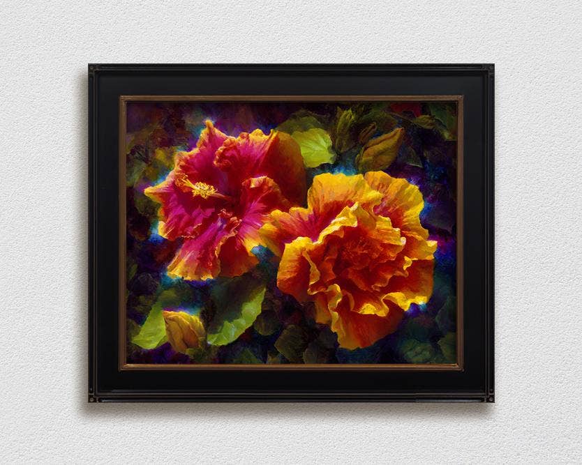 Whitworth Gallery - Wholesale Painting/Drawing - Sunlit Duet - Signed Artist Canvas - Hawaiian Hibiscus Painting16