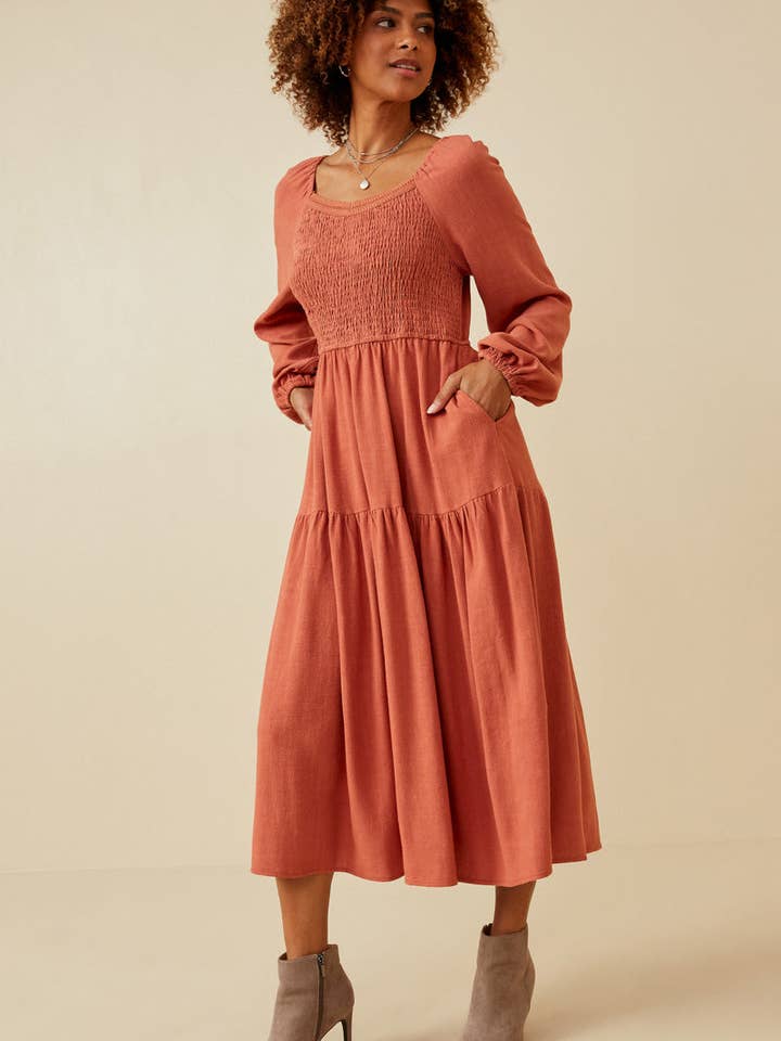 Hayden LA - Wholesale Dress - Women's - Womens Smocked Lace Trim Neckline Tiered Dress4