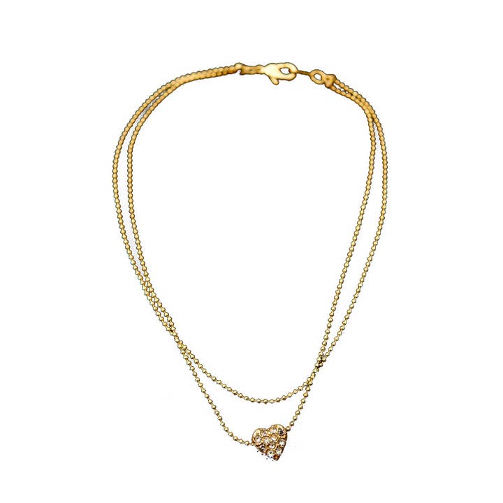 Dubbelsträngad guldvristlänk med kristallstrasshjärta för wholesale av Cool Crystals