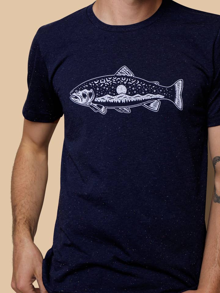 Moore Collection - Wholesale Screen Printed T-Shirt - Unisex - Trout Tee-Navy Speckled
