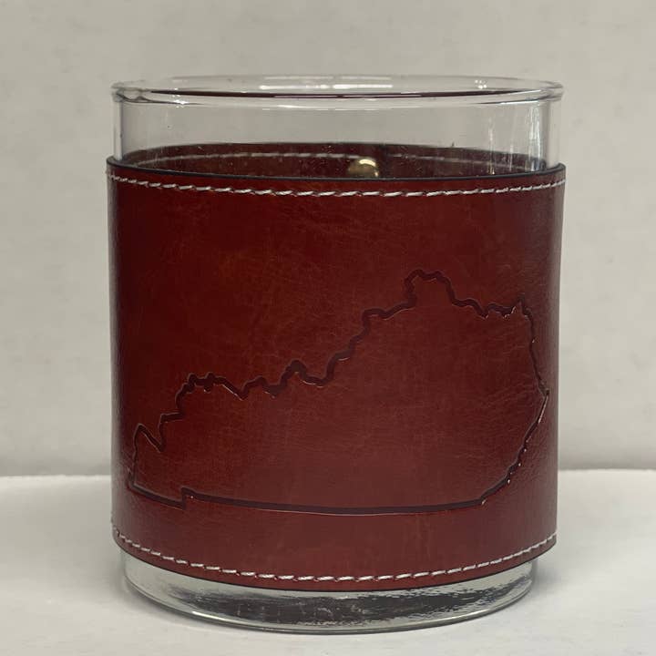Kentucky State Shape Faux Leather Rocks Glass for wholesale by Barrel Down South
