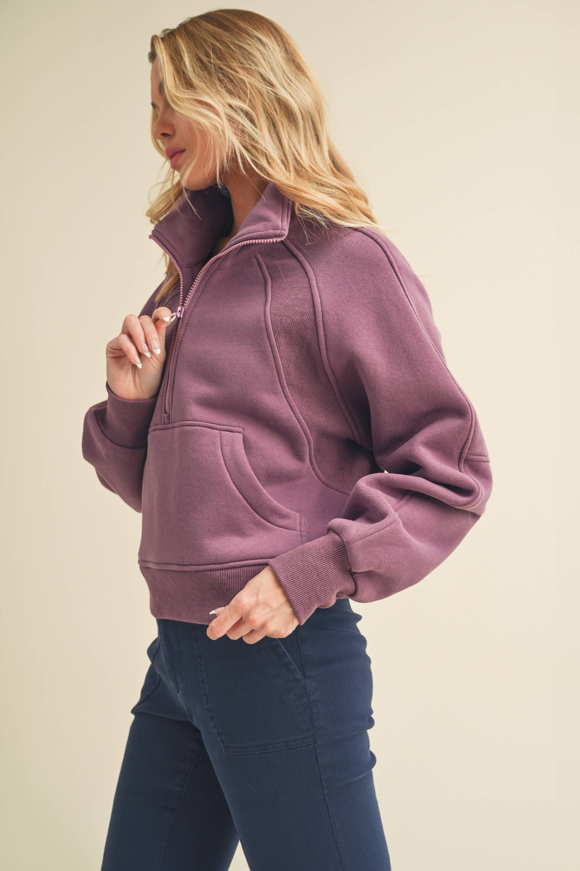 AEMI + CO - Wholesale Sweatshirt - Dames - 950CK Duif, trechterhals, halve ritssluiting, 214