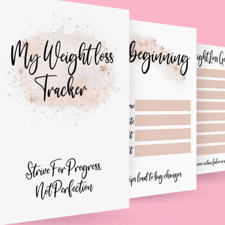 Joli journal de suivi de la perte de poids et de l'alimentation au format A4, reliure en or rose et rose, format A4 — Jusqu'à 1 an de mesures, objectifs, pesées et bien plus encore ! pour la vente par WinsterCreations™