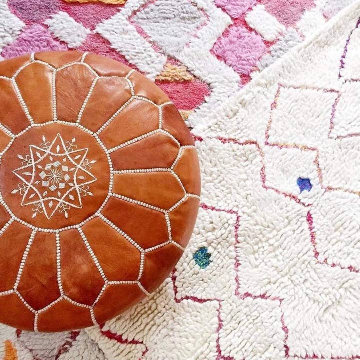 marron Housse de pouf marocain, cuir de chèvre véritable - Décor de salon bohème - Housse uniquement - Le rembourrage n'est pas inclus en vente sur Faire