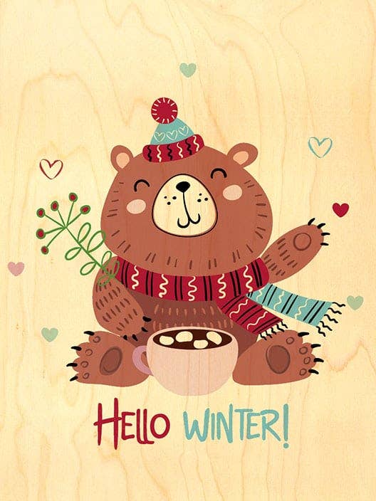 VYKORT TRÄRITNING HEJ VINTER NALLE för wholesale av Hironwoods